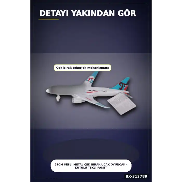 23cm Sesli Metal Çek Bırak Uçak Oyuncak - Kutulu Tekli Paket, Çocuk Hediyesi BX-313789