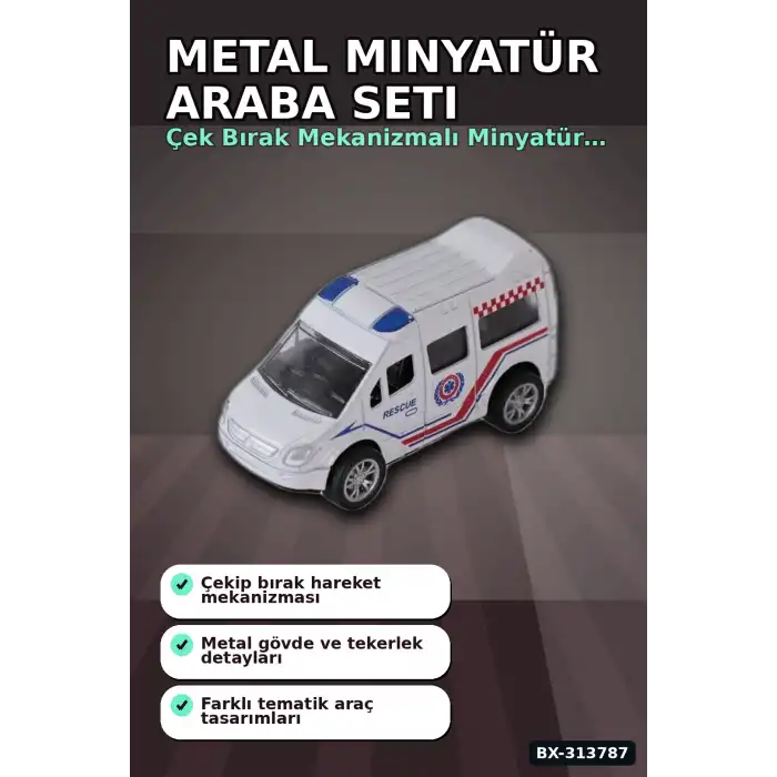 8 cm 50li Çek Bırak Metal Minyatür Araba Seti - R1018 Oyuncak Koleksiyon BX-313787