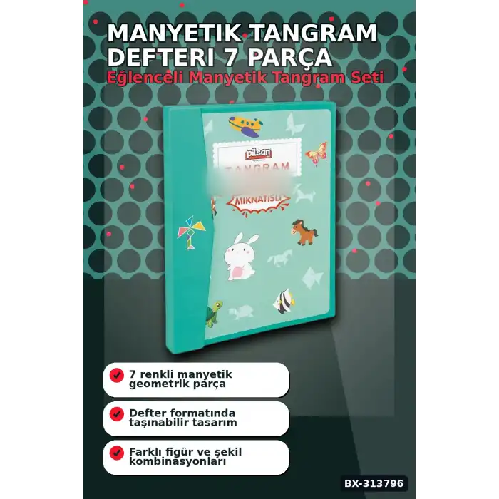 Manyetik Tangram Defteri 7 Ahşap Parça Mıknatıslı - 3+ Yaş Eğitici Zeka Oyunu BX-313796