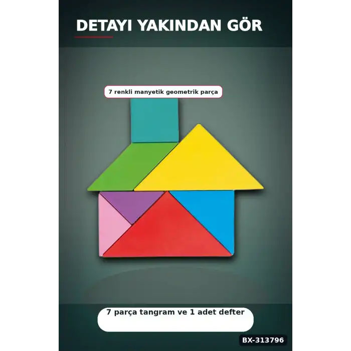 Manyetik Tangram Defteri 7 Ahşap Parça Mıknatıslı - 3+ Yaş Eğitici Zeka Oyunu BX-313796
