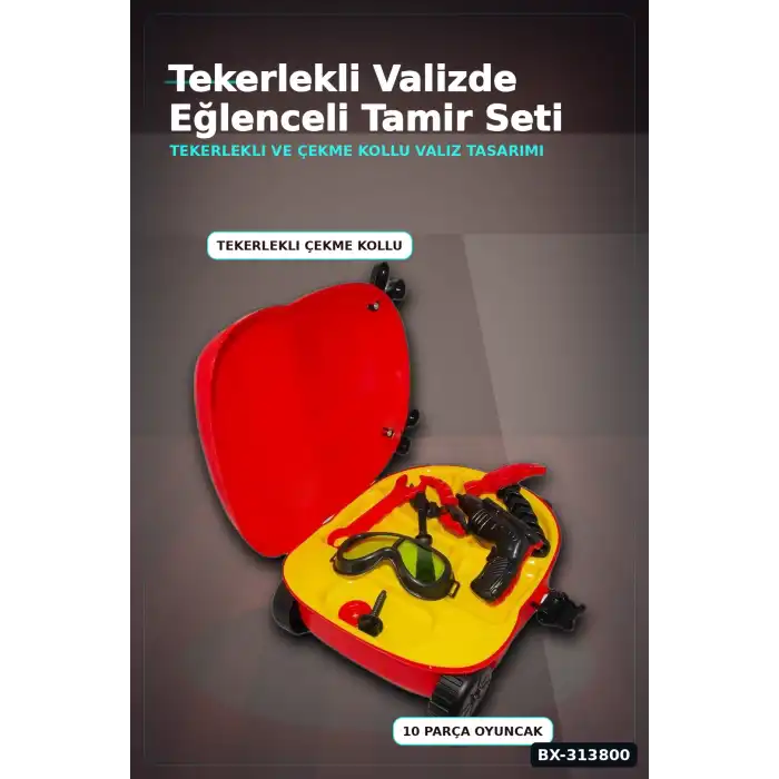 Sürüklemeli 10 Parça Tamir Seti Valizi - 1 Adet Çekme Kollu Oyuncak Alet Çantası, 3+ Yaş BX-313800