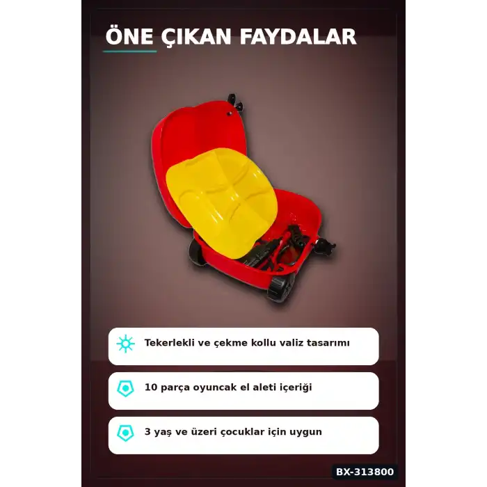 Sürüklemeli 10 Parça Tamir Seti Valizi - 1 Adet Çekme Kollu Oyuncak Alet Çantası, 3+ Yaş BX-313800