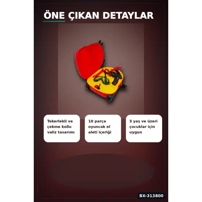 Sürüklemeli 10 Parça Tamir Seti Valizi - 1 Adet Çekme Kollu Oyuncak Alet Çantası, 3+ Yaş BX-313800