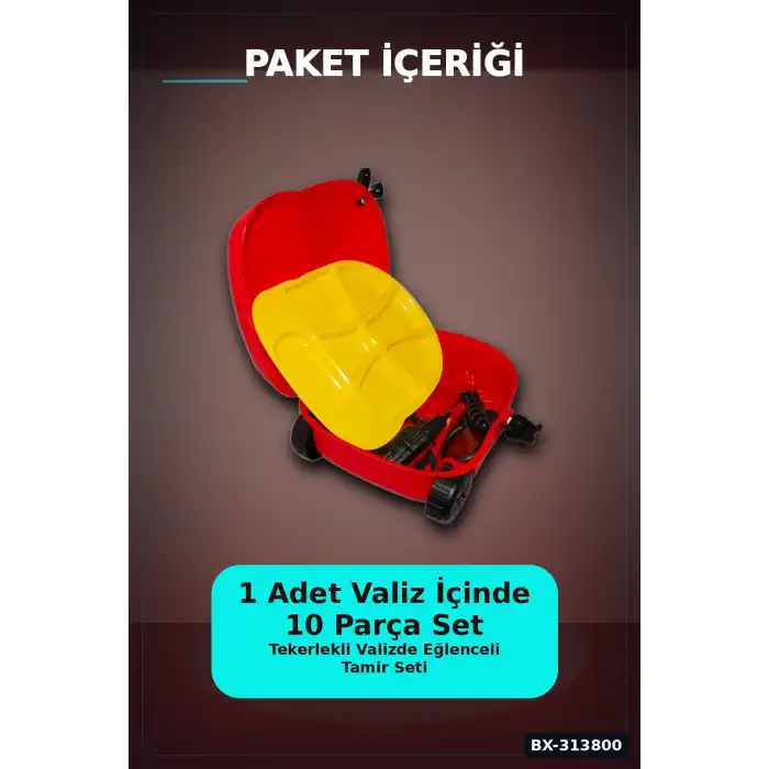 Sürüklemeli 10 Parça Tamir Seti Valizi - 1 Adet Çekme Kollu Oyuncak Alet Çantası, 3+ Yaş BX-313800