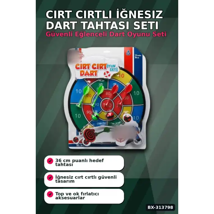 Cırt Cırtlı İğnesiz Dart Tahtası 36 cm - 6 Parçalı Yapışkan Top ve Ok Seti, Çocuk Hediyesi BX-313798