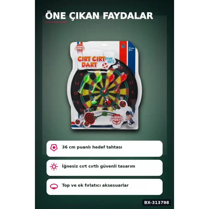 Cırt Cırtlı İğnesiz Dart Tahtası 36 cm - 6 Parçalı Yapışkan Top ve Ok Seti, Çocuk Hediyesi BX-313798