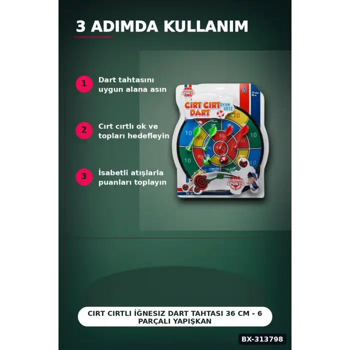 Cırt Cırtlı İğnesiz Dart Tahtası 36 cm - 6 Parçalı Yapışkan Top ve Ok Seti, Çocuk Hediyesi BX-313798