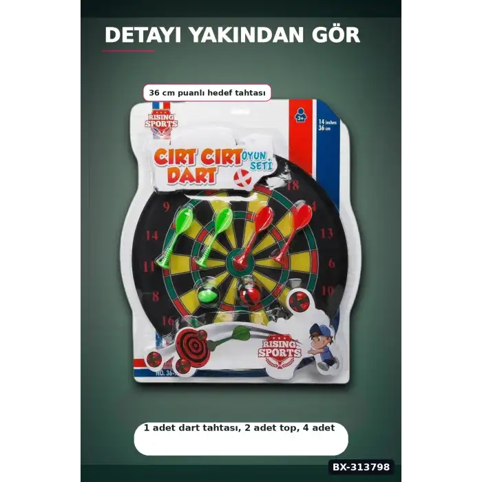 Cırt Cırtlı İğnesiz Dart Tahtası 36 cm - 6 Parçalı Yapışkan Top ve Ok Seti, Çocuk Hediyesi BX-313798