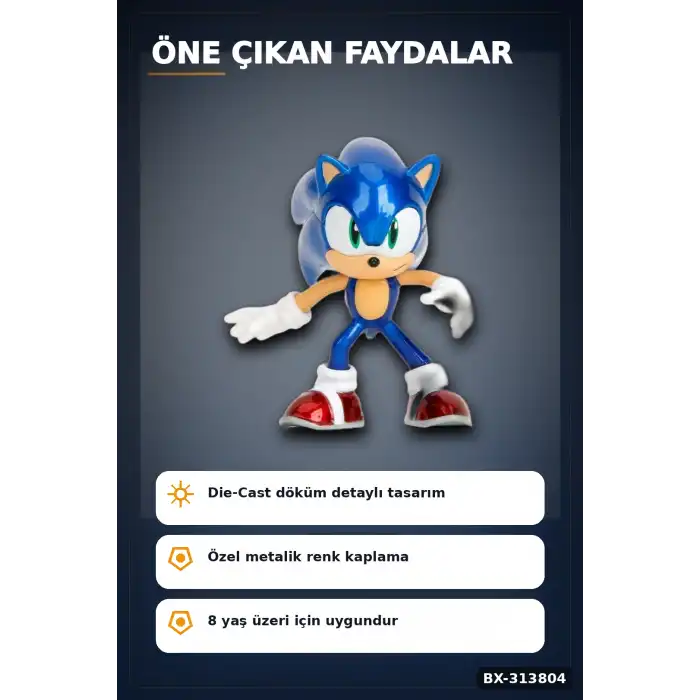 Die-Cast Metal 6.5 Cm Sonic The Hedgehog Koleksiyon Figürü - 1 Adet Pop Kültür BX-313804