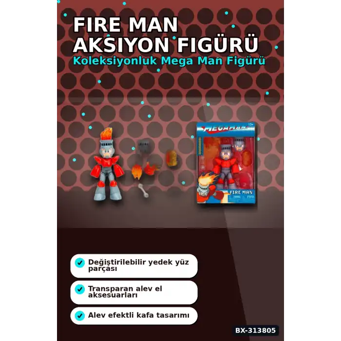 16 Nokta Hareketli Eklemli Fire Man Aksiyon Figürü 1:12 Ölçek, Capcom Lisanslı Koleksiyon BX-313805