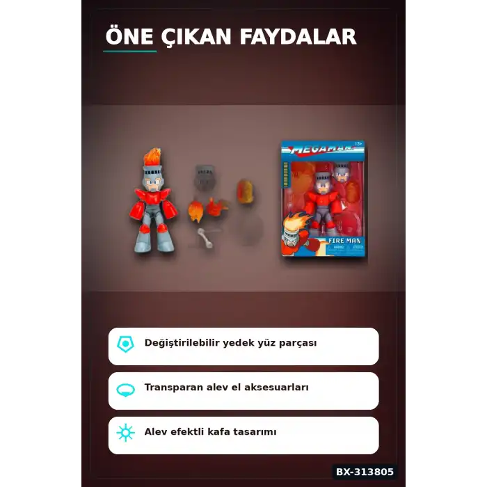 16 Nokta Hareketli Eklemli Fire Man Aksiyon Figürü 1:12 Ölçek, Capcom Lisanslı Koleksiyon BX-313805