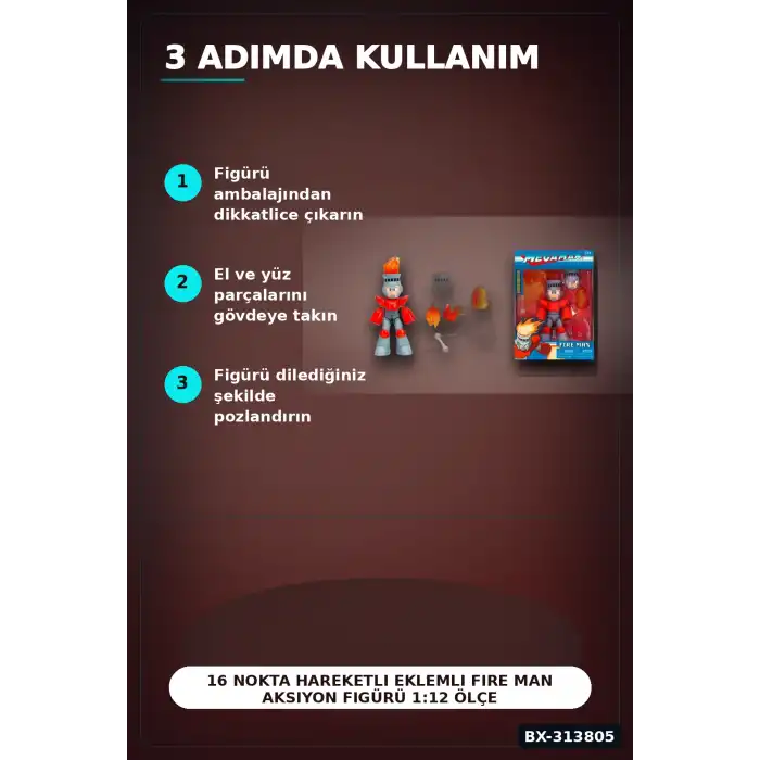 16 Nokta Hareketli Eklemli Fire Man Aksiyon Figürü 1:12 Ölçek, Capcom Lisanslı Koleksiyon BX-313805