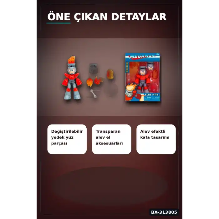16 Nokta Hareketli Eklemli Fire Man Aksiyon Figürü 1:12 Ölçek, Capcom Lisanslı Koleksiyon BX-313805