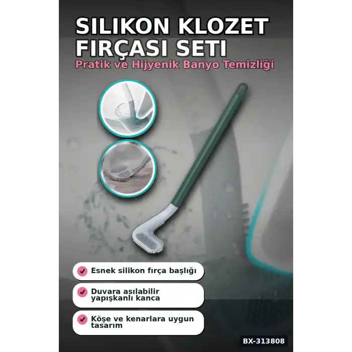 Sopali Tasarim Silikon Klozet Fircasi 41 cm Aski Kancali Banyo Temizlik Seti BX-313808