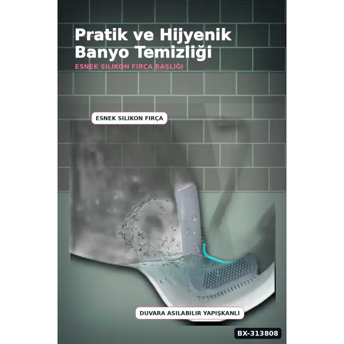 Sopali Tasarim Silikon Klozet Fircasi 41 cm Aski Kancali Banyo Temizlik Seti BX-313808