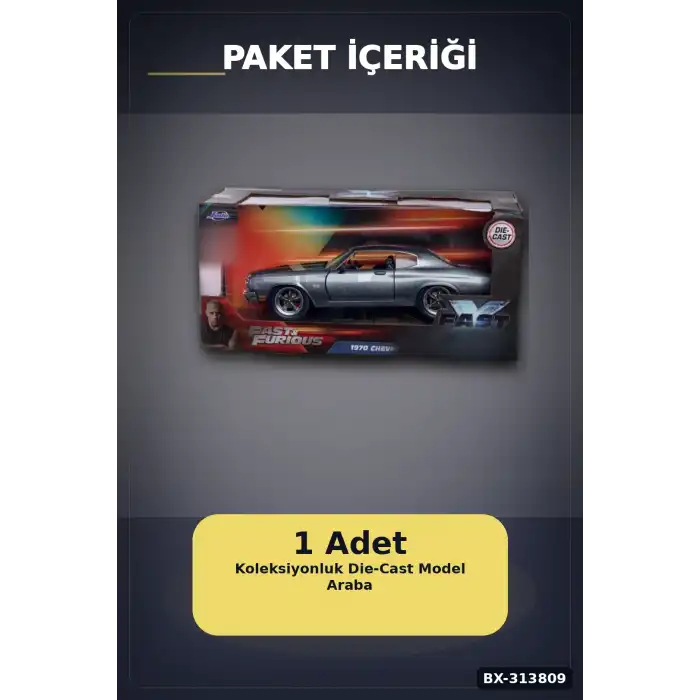 1:24 Metal Die-Cast 1970 Chevelle SS Araba - Açılır Kapı Kaput Bagaj, Lisanslı 19 cm BX-313809