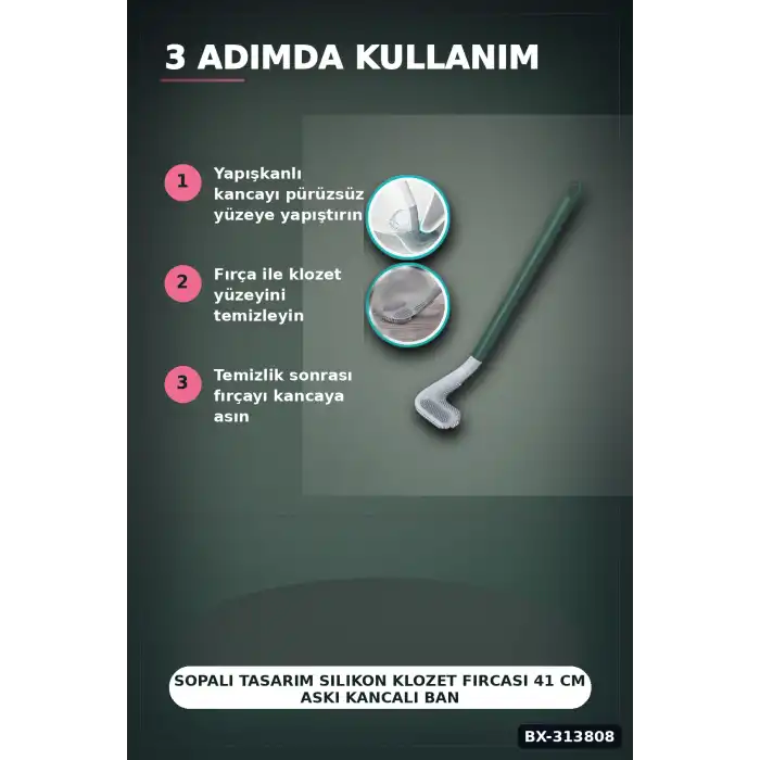 Sopali Tasarim Silikon Klozet Fircasi 41 cm Aski Kancali Banyo Temizlik Seti BX-313808
