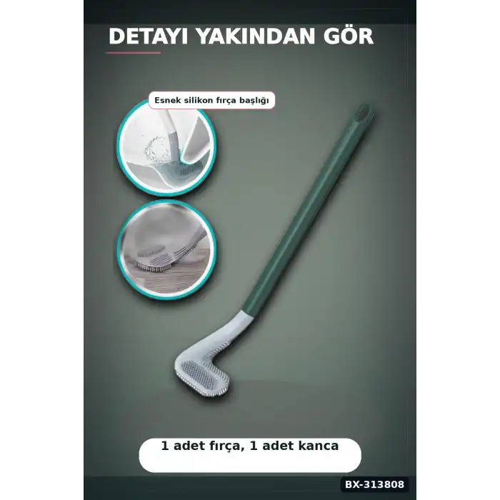 Sopali Tasarim Silikon Klozet Fircasi 41 cm Aski Kancali Banyo Temizlik Seti BX-313808