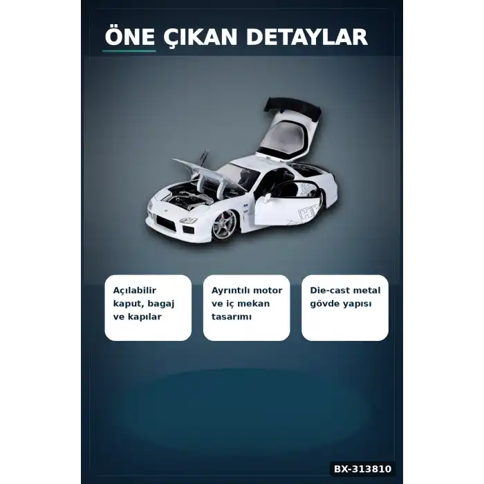 Die-Cast Metal 1:24 Olcek 1993 Mazda RX-7 Araba - Acilir Kapilar Kaput Bagaj, 20 cm BX-313810