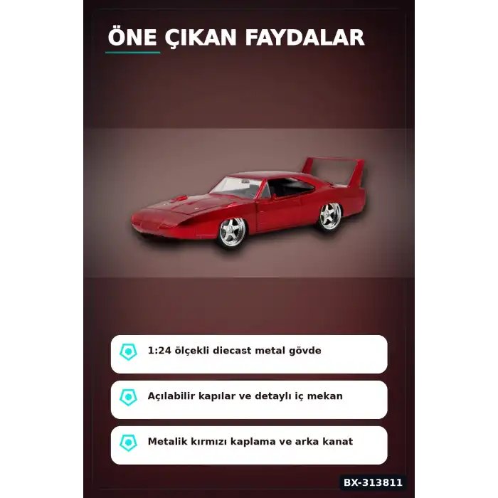 Açılır Kapılı 1:24 Metal Diecast Hızlı Öfkeli Daytona Araba Modeli - Koleksiyonluk Oyuncak BX-313811