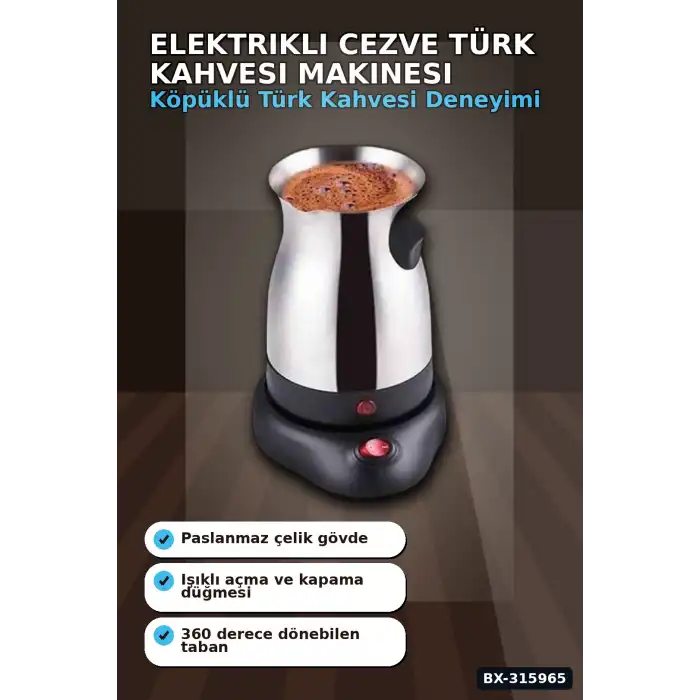 Elektrikli Cezve Türk Kahvesi Makinesi 300 ml 800W Paslanmaz Çelik Gövde BX-315965