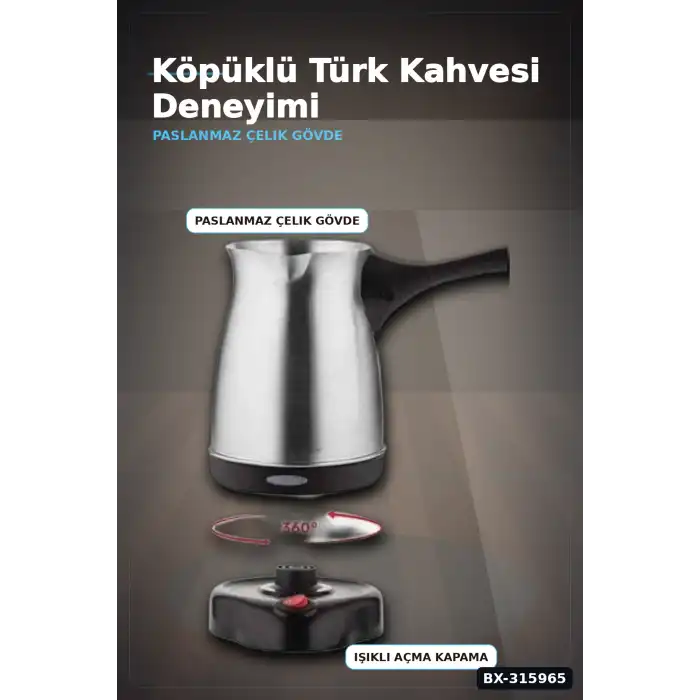 Elektrikli Cezve Türk Kahvesi Makinesi 300 ml 800W Paslanmaz Çelik Gövde BX-315965