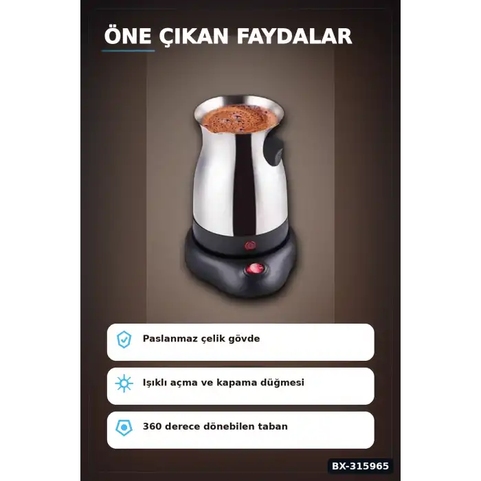 Elektrikli Cezve Türk Kahvesi Makinesi 300 ml 800W Paslanmaz Çelik Gövde BX-315965