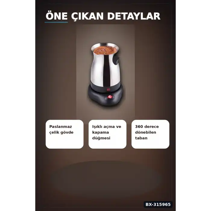 Elektrikli Cezve Türk Kahvesi Makinesi 300 ml 800W Paslanmaz Çelik Gövde BX-315965