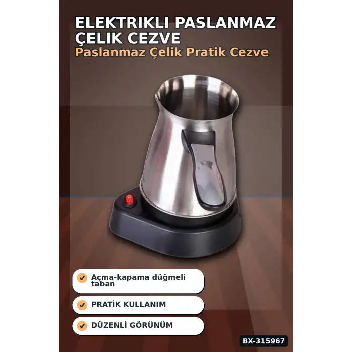 Türk Kahve Makinesi Elektrikli Cezve 800W 360 ml Paslanmaz Çelik 6 Fincan Kapasiteli BX-315967
