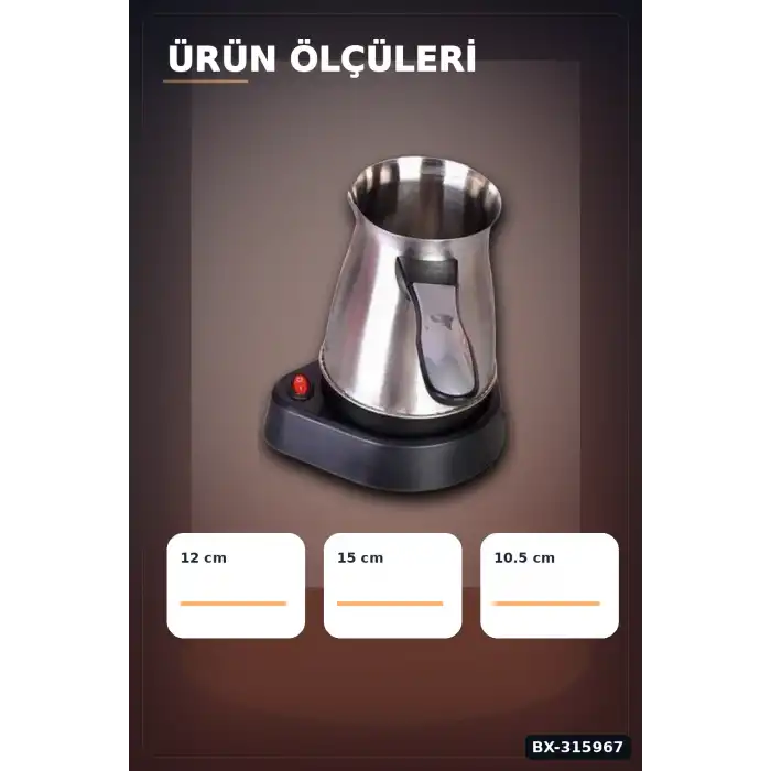 Türk Kahve Makinesi Elektrikli Cezve 800W 360 ml Paslanmaz Çelik 6 Fincan Kapasiteli BX-315967