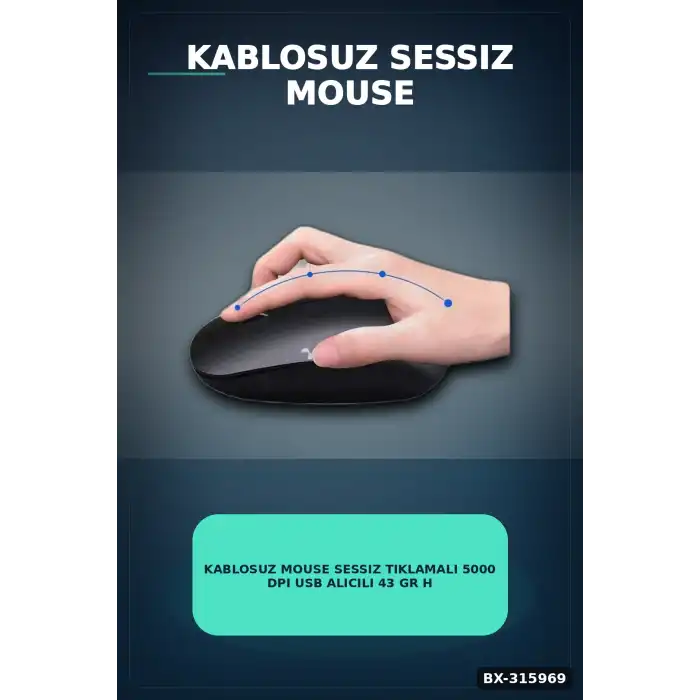 Kablosuz Mouse Sessiz Tıklamalı 5000 DPI USB Alıcılı 43 gr Hafif PC Faresi BX-315969