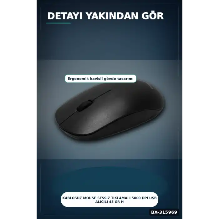 Kablosuz Mouse Sessiz Tıklamalı 5000 DPI USB Alıcılı 43 gr Hafif PC Faresi BX-315969