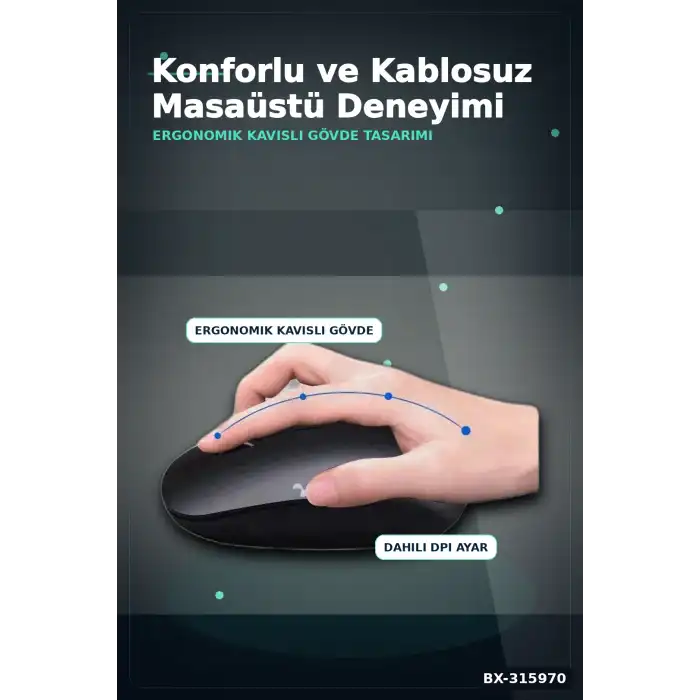 Sessiz Kablosuz Mouse 1600 DPI Optik Sensörlü 10 Metre Menzilli USB Fare BX-315970