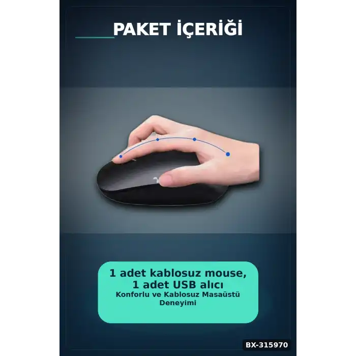 Sessiz Kablosuz Mouse 1600 DPI Optik Sensörlü 10 Metre Menzilli USB Fare BX-315970