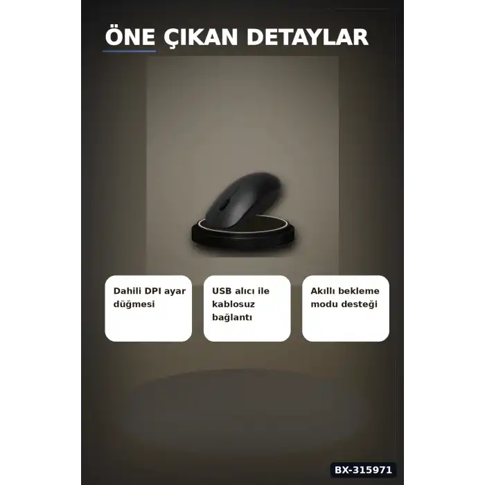 Kablosuz Mouse Sessiz Tıklamalı 1600 DPI 43 gr USB Alıcılı Ergonomik Fare BX-315971