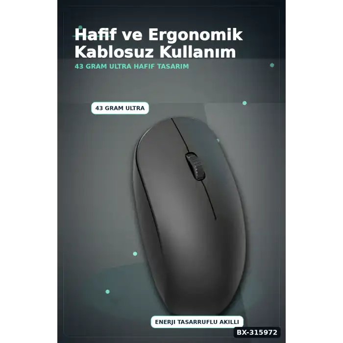 Sessiz Kablosuz Mouse - 43 Gr Hafif USB Optik Fare, 10 Metre Çekim Alanı BX-315972