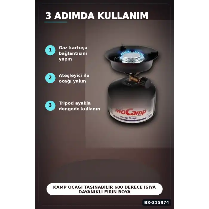 Kamp Ocağı Taşınabilir 600 Derece Isıya Dayanıklı Fırın Boyalı Paslanmaz Tekli BX-315974