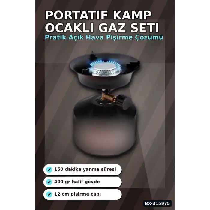 Portatif Kamp Ocağı 12 cm Pişirme Alanı 400 gr Gaz Ayarlı Pratik Doğa Ekipmanı BX-315975