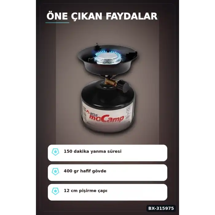 Portatif Kamp Ocağı 12 cm Pişirme Alanı 400 gr Gaz Ayarlı Pratik Doğa Ekipmanı BX-315975