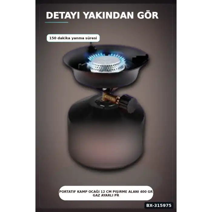 Portatif Kamp Ocağı 12 cm Pişirme Alanı 400 gr Gaz Ayarlı Pratik Doğa Ekipmanı BX-315975