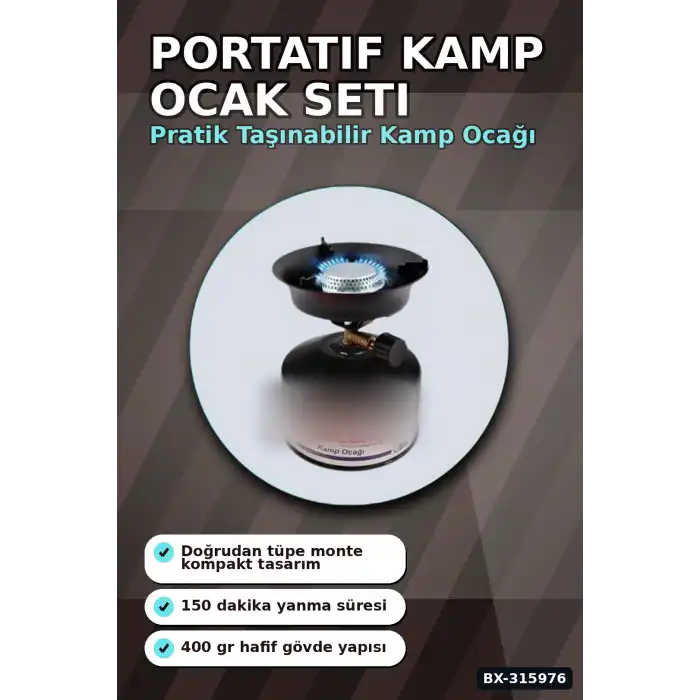 Portatif Kamp Ocağı - 220 gr Çakmak Gazı Tüpü Uyumlu, Doğa ve Piknik Tipi BX-315976