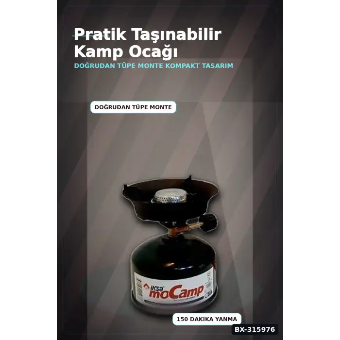 Portatif Kamp Ocağı - 220 gr Çakmak Gazı Tüpü Uyumlu, Doğa ve Piknik Tipi BX-315976