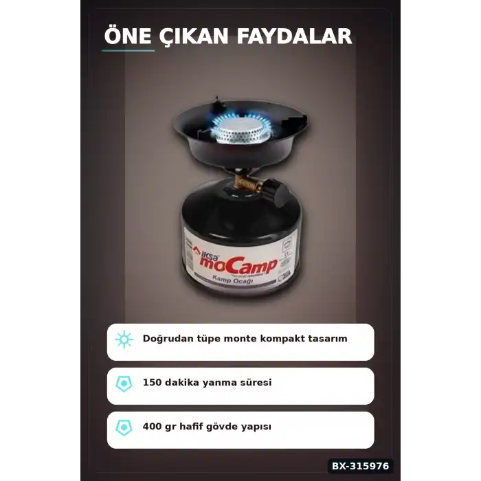 Portatif Kamp Ocağı - 220 gr Çakmak Gazı Tüpü Uyumlu, Doğa ve Piknik Tipi BX-315976