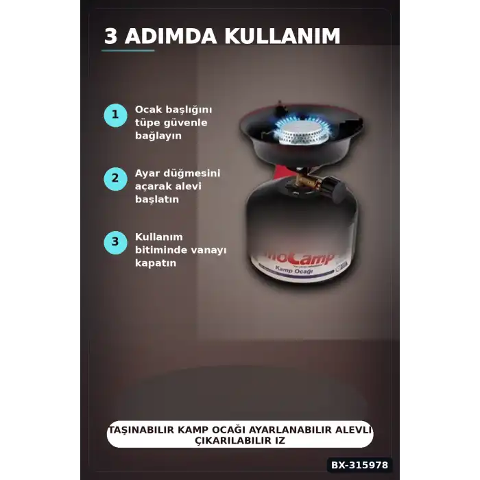 Taşınabilir Kamp Ocağı Ayarlanabilir Alevli Çıkarılabilir Izgaralı Gazlı Ocak BX-315978
