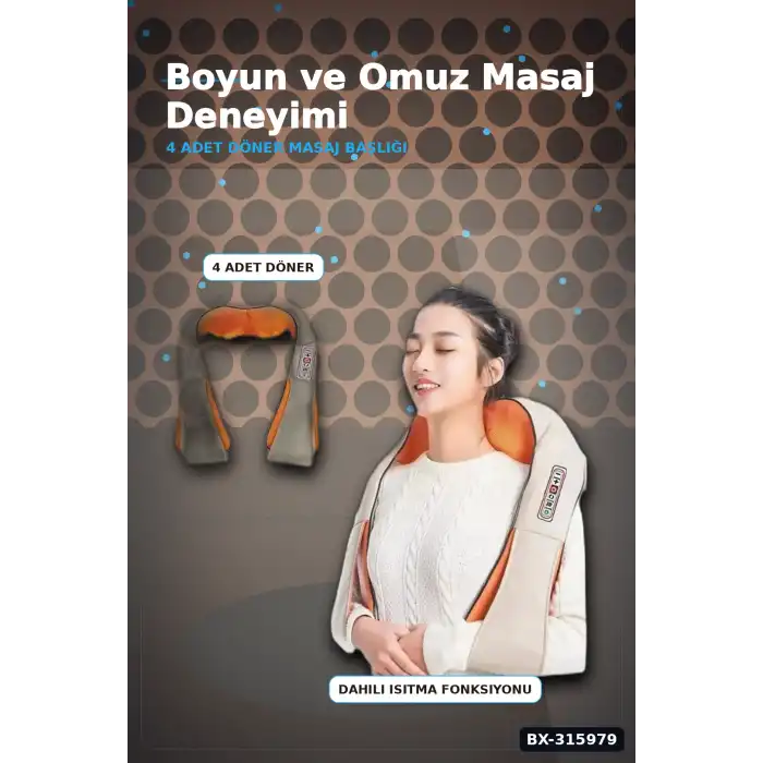 Isıtmalı Boyun Masaj Aleti - Omuz Sırt Şal Tipi Yoğurmalı Masaj Cihazı, Araç ve Ev Uyumlu BX-315979