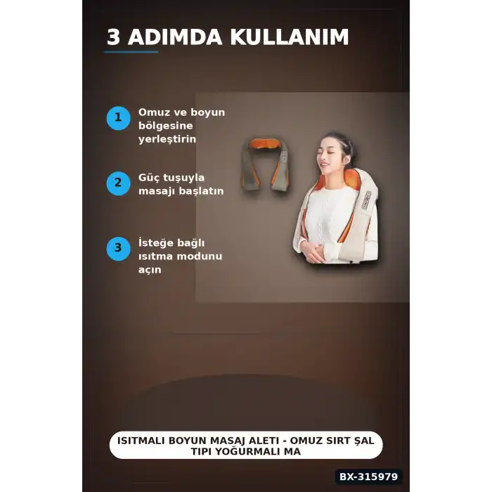 Isıtmalı Boyun Masaj Aleti - Omuz Sırt Şal Tipi Yoğurmalı Masaj Cihazı, Araç ve Ev Uyumlu BX-315979