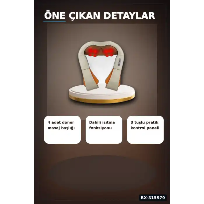 Isıtmalı Boyun Masaj Aleti - Omuz Sırt Şal Tipi Yoğurmalı Masaj Cihazı, Araç ve Ev Uyumlu BX-315979