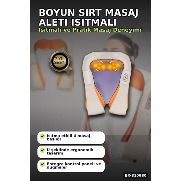 Boyun Ve Sırt Masaj Aleti - Isıtmalı 4D Yoğurmalı Ovma Cihazı, Ev Ve Araç Tipi BX-315980