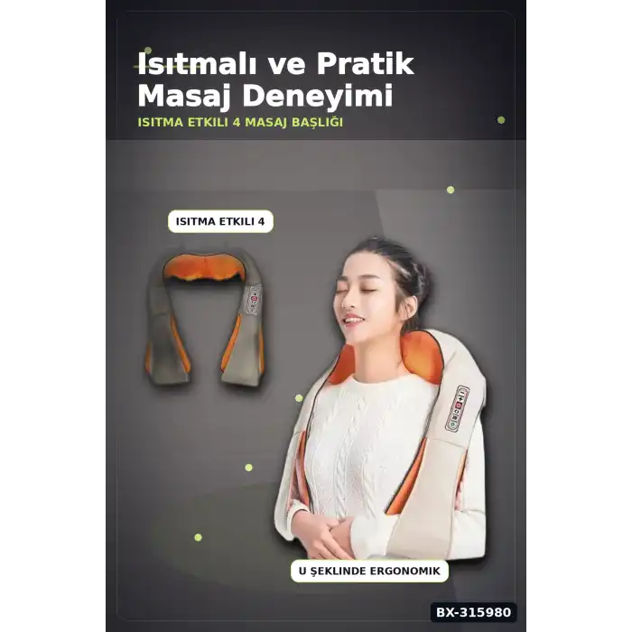 Boyun Ve Sırt Masaj Aleti - Isıtmalı 4D Yoğurmalı Ovma Cihazı, Ev Ve Araç Tipi BX-315980