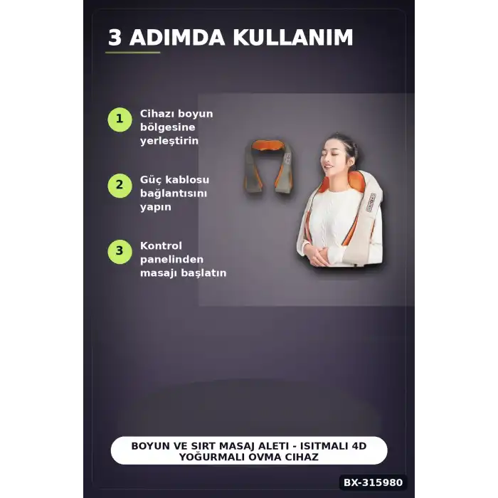 Boyun Ve Sırt Masaj Aleti - Isıtmalı 4D Yoğurmalı Ovma Cihazı, Ev Ve Araç Tipi BX-315980